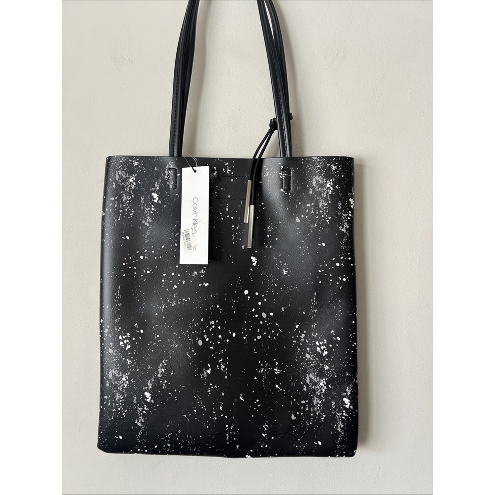 Calvin Klein PVC NORA Black Abstract Print Magazine Tote Handbag NWT Gift
